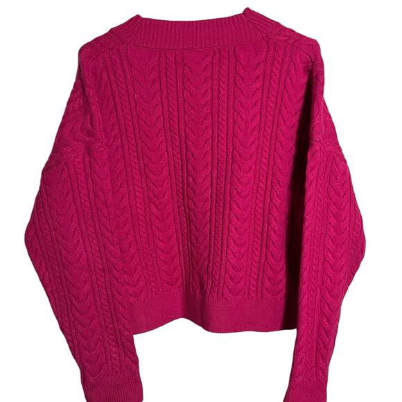 Mango MNG Hot Pink Cable Cardigan with embellished rhinestone buttons Size M - Picture 2 of 8